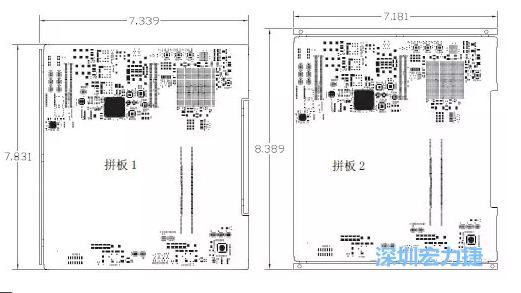 如圖11所示在兩種拼板中PCB單元的邊條位置不同，拼板1中邊條在長邊方向，而拼板2中邊條在短邊方向-深圳宏力捷