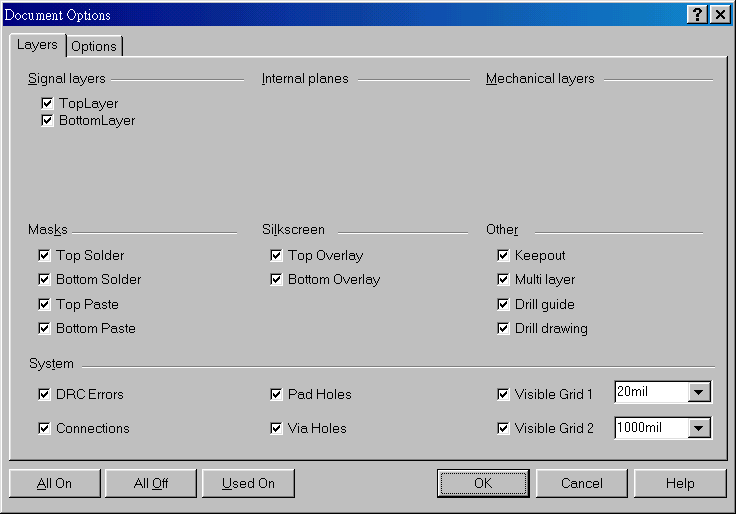 在主功能列，Design >> Option，打開Document Option設置環境