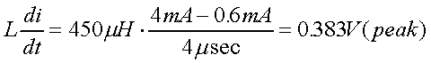 舉例來(lái)說(shuō)，一個(gè)閘在"ON"而載有4mA的電流時(shí)，突然開(kāi)關(guān)切到"OFF"且現(xiàn)在載有0.6mA的電流，假設(shè)開(kāi)關(guān)時(shí)間為4msec，載有450mH的電感信號(hào)的導(dǎo)體，此時(shí)所產(chǎn)生的電壓突波為